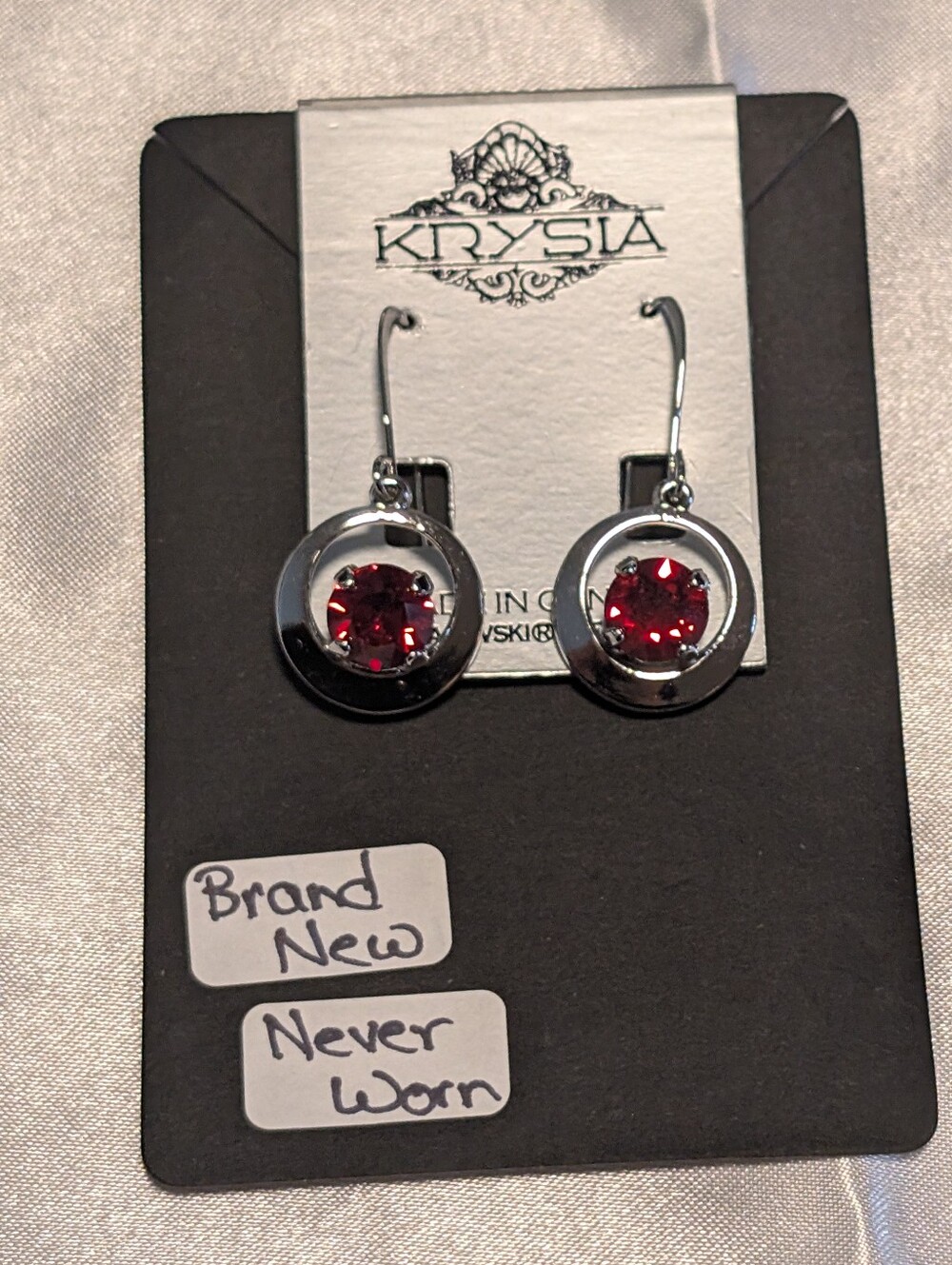 Krysia Swarovski Elements Ruby Red Crystal Open Circle Drop Earrings NWT